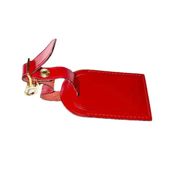 Louis Vuitton Red Leather Tag Goldtone Accent France AUTHENTIC ❤️ - Picture 2 of 7